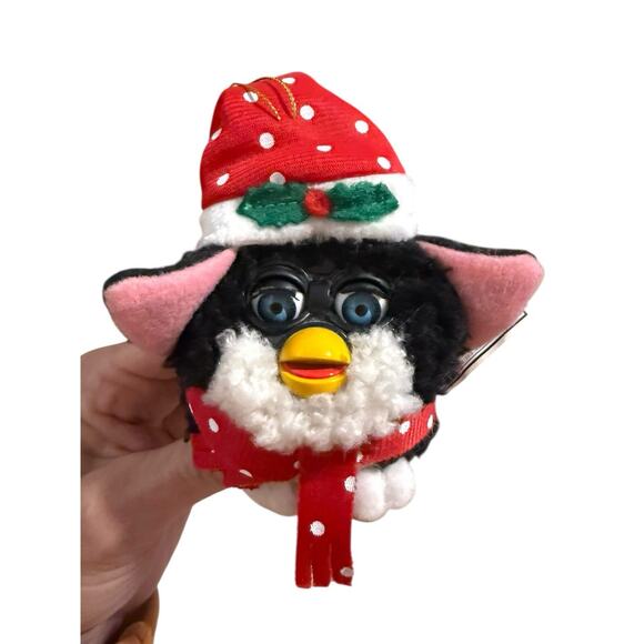 Vintage 1999 Furby Blue Eyes Christmas Ornament Black Santa Hat Xmas 4.5” - Picture 2 of 12